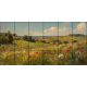 Ceramic tile mural with poppy field, green hills 